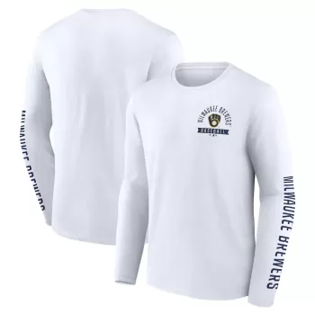 Men's Milwaukee Brewers Fanatics White Press Box Long Sleeve T-Shirt Men's Milwaukee Brewers Fanatics White Press Box Long Sleeve T-Shirt
