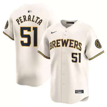 Men's Milwaukee Brewers Freddy Peralta Nike Cream Home Limited Player Jersey Men's Milwaukee Brewers Freddy Peralta Nike Cream Home Limited Player Jersey