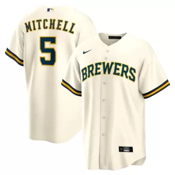 Men's Milwaukee Brewers Garrett Mitchell Nike Cream Replica Player Jersey Men's Milwaukee Brewers Garrett Mitchell Nike Cream Replica Player Jersey