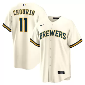 Men's Milwaukee Brewers Jackson Chourio Nike Cream Home Replica Jersey Men's Milwaukee Brewers Jackson Chourio Nike Cream Home Replica Jersey