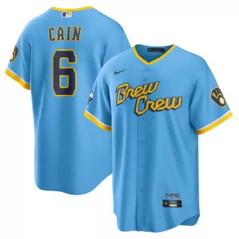 Men's Milwaukee Brewers Lorenzo Cain Nike Powder Blue City Connect Replica Player Jersey Men's Milwaukee Brewers Lorenzo Cain Nike Powder Blue City Connect Replica Player Jersey
