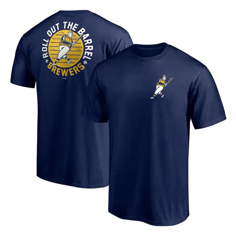 Men's Milwaukee Brewers Navy Roll Out the Barrel T-Shirt Men's Milwaukee Brewers Navy Roll Out the Barrel T-Shirt