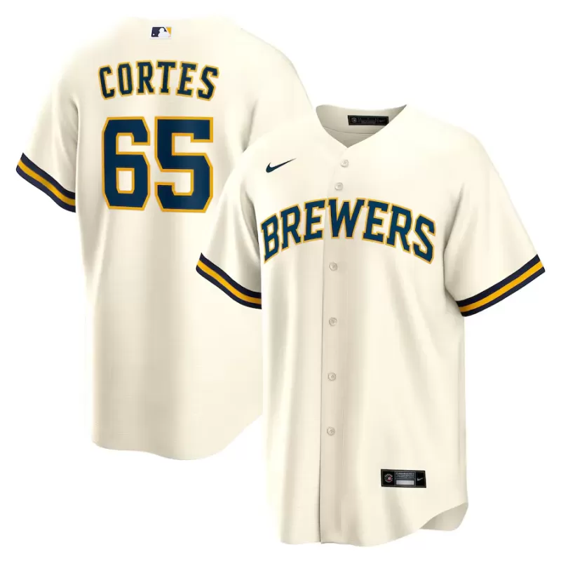 Men's Milwaukee Brewers Nestor Cortes Nike Cream Home Replica Jersey Men's Milwaukee Brewers Nestor Cortes Nike Cream Home Replica Jersey
