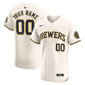 Men's Milwaukee Brewers Nike Cream Home Elite Custom Jersey Men's Milwaukee Brewers Nike Cream Home Elite Custom Jersey