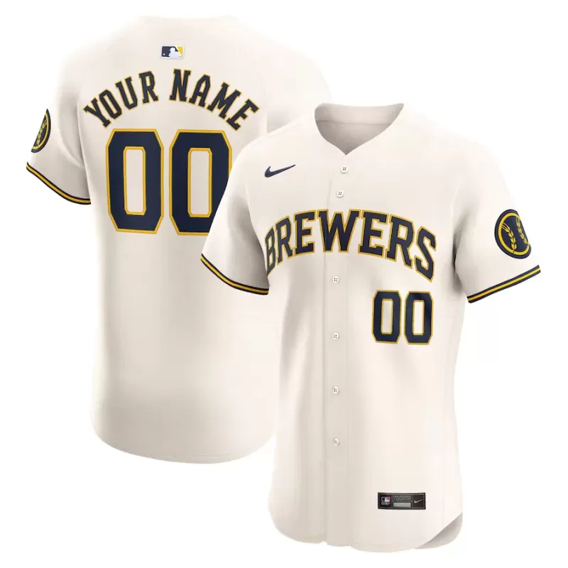 Men's Milwaukee Brewers Nike Cream Home Elite Custom Jersey Men's Milwaukee Brewers Nike Cream Home Elite Custom Jersey