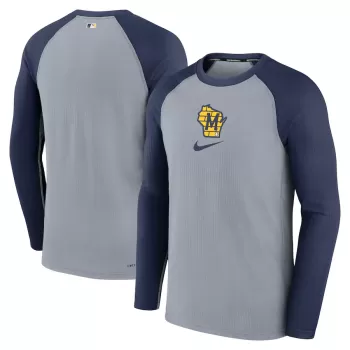 Men's Milwaukee Brewers Nike Gray Authentic Collection Game Raglan Performance Long Sleeve T-Shirt Men's Milwaukee Brewers Nike Gray Authentic Collection Game Raglan Performance Long Sleeve T-Shirt