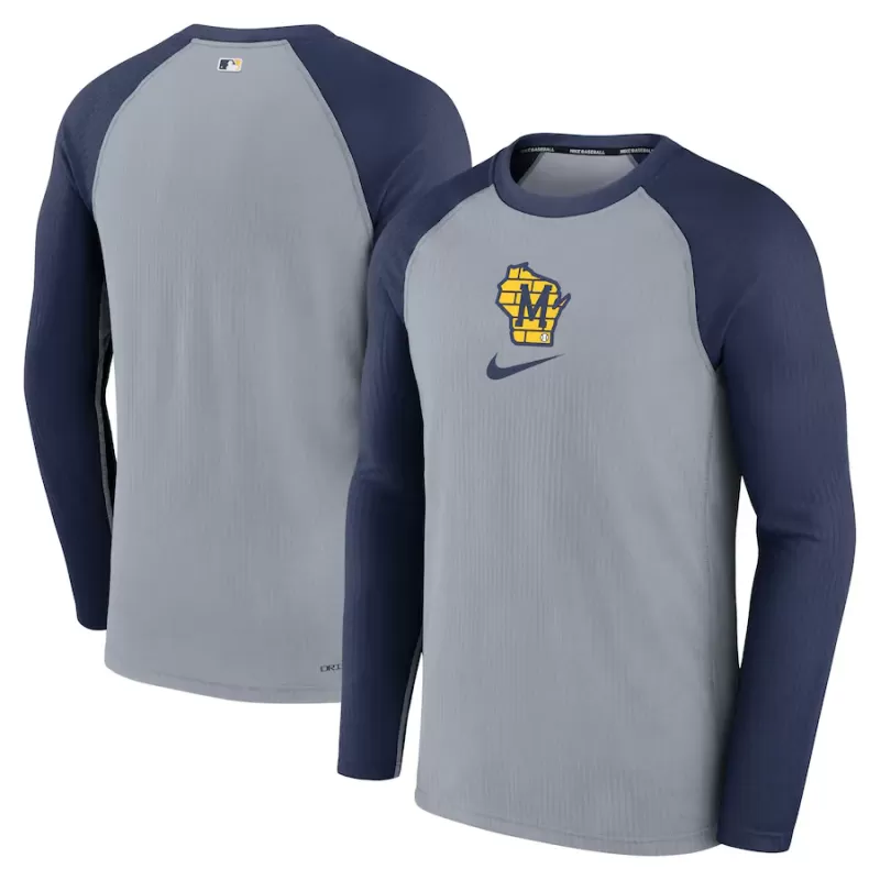 Men's Milwaukee Brewers Nike Gray Authentic Collection Game Raglan Performance Long Sleeve T-Shirt Men's Milwaukee Brewers Nike Gray Authentic Collection Game Raglan Performance Long Sleeve T-Shirt