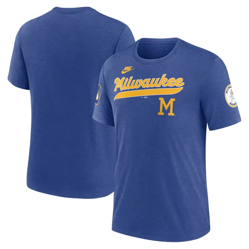 Men's Milwaukee Brewers Nike Heather Royal Cooperstown Collection Eras Tri-Blend T-Shirt