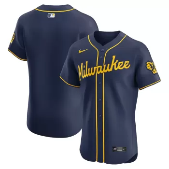 Men's Milwaukee Brewers Nike Navy Alternate Vapor Premier Elite Patch Jersey Men's Milwaukee Brewers Nike Navy Alternate Vapor Premier Elite Patch Jersey