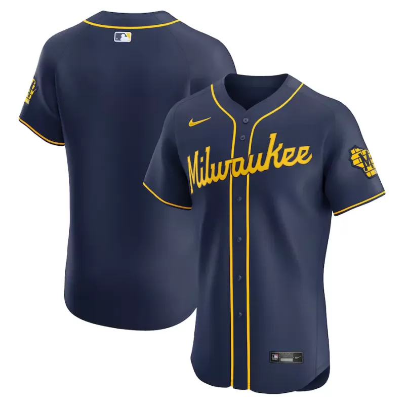 Men's Milwaukee Brewers Nike Navy Alternate Vapor Premier Elite Patch Jersey Men's Milwaukee Brewers Nike Navy Alternate Vapor Premier Elite Patch Jersey