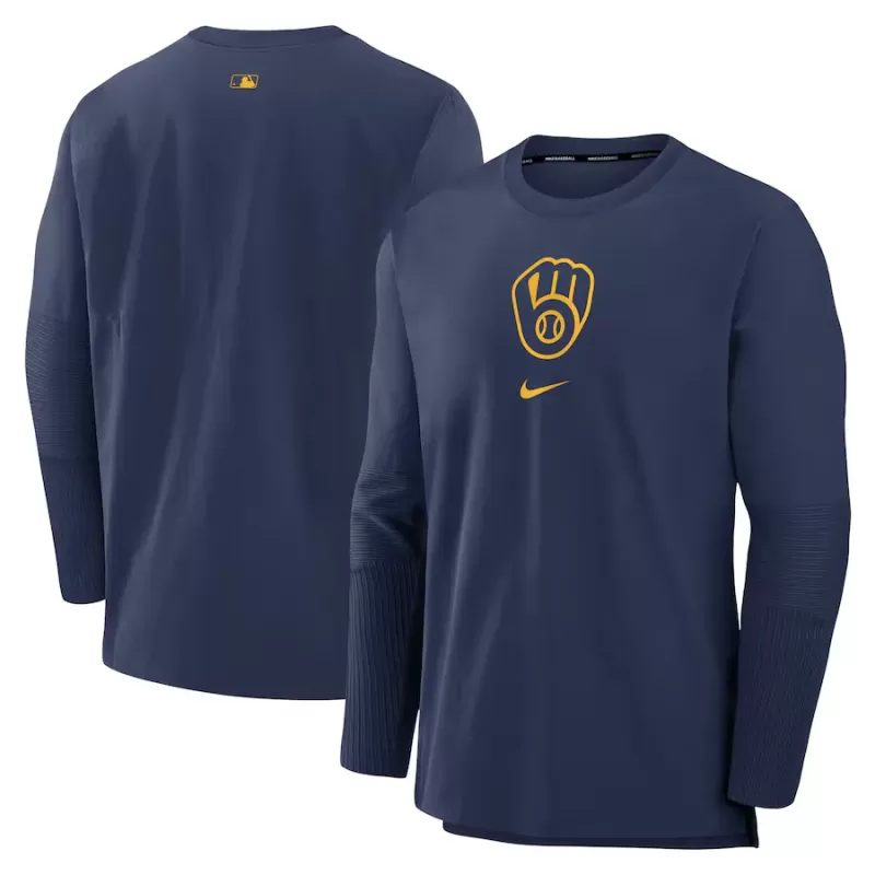 Men's Milwaukee Brewers Nike Navy Authentic Collection Player Performance Pullover Sweatshirt Men's Milwaukee Brewers Nike Navy Authentic Collection Player Performance Pullover Sweatshirt
