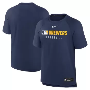 Men's Milwaukee Brewers Nike Navy Authentic Collection Pregame Raglan Performance T-Shirt Men's Milwaukee Brewers Nike Navy Authentic Collection Pregame Raglan Performance T-Shirt