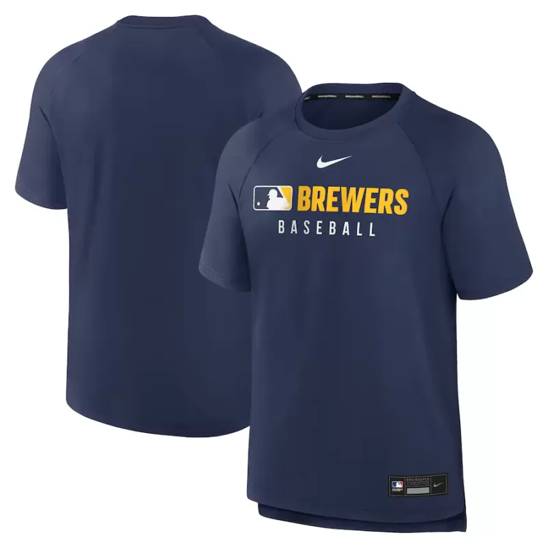 Men's Milwaukee Brewers Nike Navy Authentic Collection Pregame Raglan Performance T-Shirt Men's Milwaukee Brewers Nike Navy Authentic Collection Pregame Raglan Performance T-Shirt