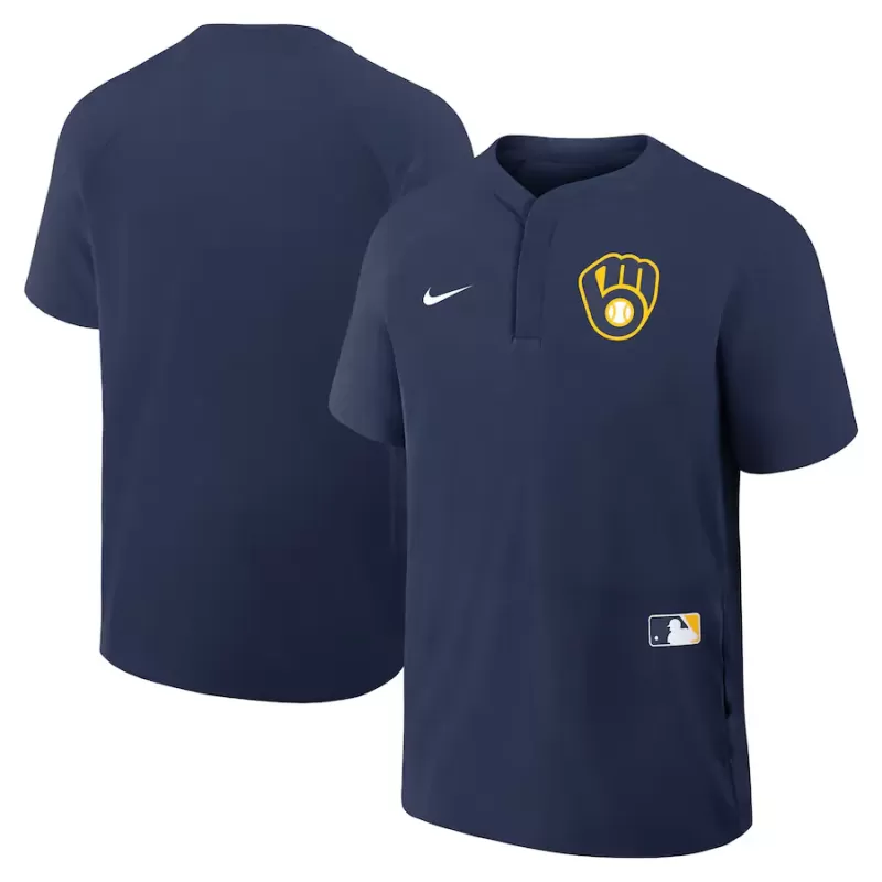 Men's Milwaukee Brewers Nike Navy Authentic Collection Raglan Short Sleeve Windshirt Men's Milwaukee Brewers Nike Navy Authentic Collection Raglan Short Sleeve Windshirt