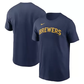 Men's Milwaukee Brewers Nike Navy Fuse Wordmark T-Shirt Men's Milwaukee Brewers Nike Navy Fuse Wordmark T-Shirt