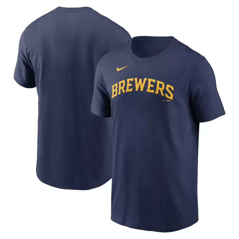 Men's Milwaukee Brewers Nike Navy Fuse Wordmark T-Shirt Men's Milwaukee Brewers Nike Navy Fuse Wordmark T-Shirt