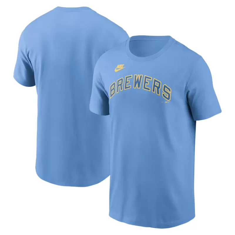 Men's Milwaukee Brewers Nike Powder Blue Cooperstown Wordmark T-Shirt