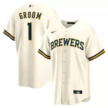 Men's Milwaukee Brewers Nike White #1 Groom Home Replica Jersey Men's Milwaukee Brewers Nike White #1 Groom Home Replica Jersey