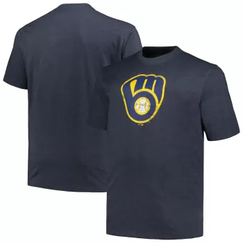 Men's Milwaukee Brewers Profile Heather Navy Big & Tall Weathered Logo T-Shirt