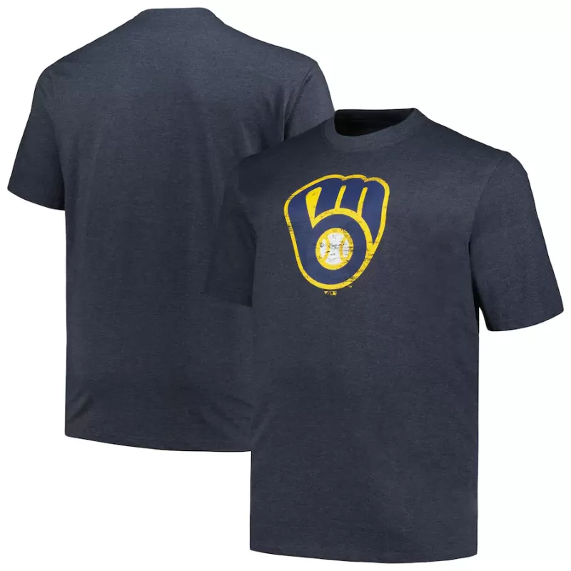 Men's Milwaukee Brewers Profile Heather Navy Big & Tall Weathered Logo T-Shirt Men's Milwaukee Brewers Profile Heather Navy Big & Tall Weathered Logo T-Shirt