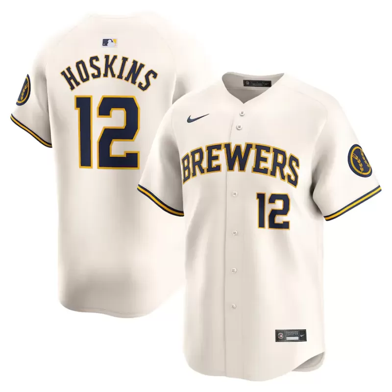 Men's Milwaukee Brewers Rhys Hoskins Nike Cream Home Limited Player Jersey Men's Milwaukee Brewers Rhys Hoskins Nike Cream Home Limited Player Jersey