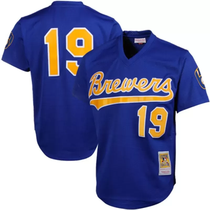 Men's Milwaukee Brewers Robin Yount Mitchell & Ness Royal Cooperstown Mesh Batting Practice Jersey Men's Milwaukee Brewers Robin Yount Mitchell & Ness Royal Cooperstown Mesh Batting Practice Jersey