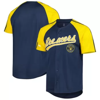 Men's Milwaukee Brewers Stitches Navy Button-Down Raglan Fashion Jersey Men's Milwaukee Brewers Stitches Navy Button-Down Raglan Fashion Jersey