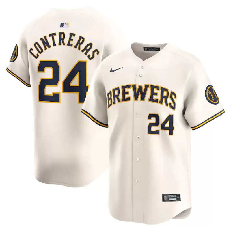Men's Milwaukee Brewers William Contreras Nike Cream Home Limited Player Jersey Men's Milwaukee Brewers William Contreras Nike Cream Home Limited Player Jersey