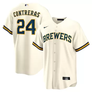 Men's Milwaukee Brewers William Contreras Nike Cream Home Replica Jersey Men's Milwaukee Brewers William Contreras Nike Cream Home Replica Jersey