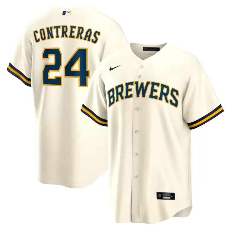 Men's Milwaukee Brewers William Contreras Nike Cream Home Replica Jersey Men's Milwaukee Brewers William Contreras Nike Cream Home Replica Jersey