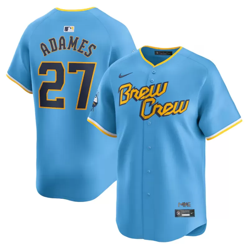 Men's Milwaukee Brewers Willy Adames Nike Powder Blue City Connect Limited Player Jersey Men's Milwaukee Brewers Willy Adames Nike Powder Blue City Connect Limited Player Jersey