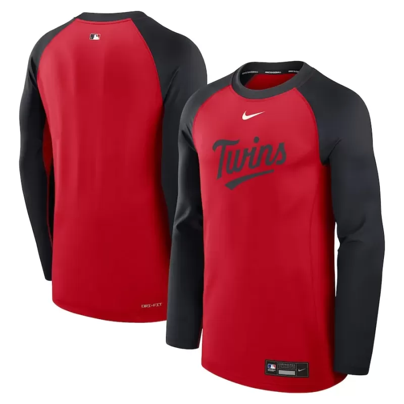 Men's Minnesota Twins Nike Red/Navy Authentic Collection Game Time Raglan Performance Long Sleeve T-Shirt Men's Minnesota Twins Nike Red/Navy Authentic Collection Game Time Raglan Performance Long Sleeve T-Shirt
