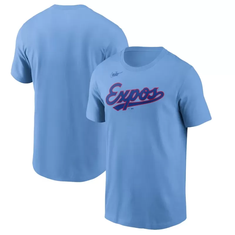 Men's Montreal Expos Nike Powder Blue Cooperstown Wordmark T-Shirt Men's Montreal Expos Nike Powder Blue Cooperstown Wordmark T-Shirt