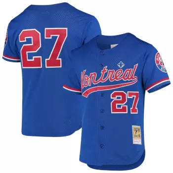 Men's Montreal Expos Vladimir Guerrero Mitchell & Ness Blue Cooperstown Collection Mesh Batting Practice Button-Up Jersey Men's Montreal Expos Vladimir Guerrero Mitchell & Ness Blue Cooperstown Collection Mesh Batting Practice Button-Up Jersey