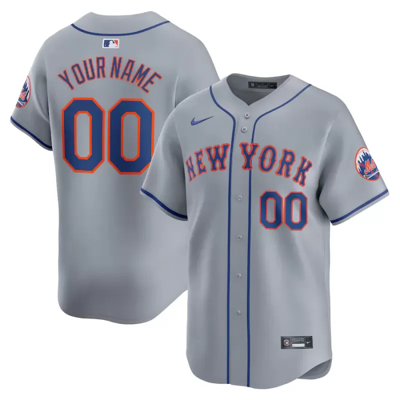 Men's New York Mets Nike Gray Away Limited Custom Jersey Men's New York Mets Nike Gray Away Limited Custom Jersey