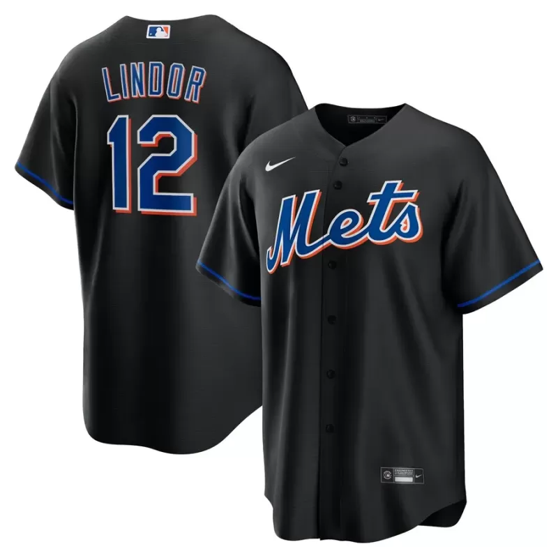 Men's New York Mets Francisco Lindor Nike Black 2022 Alternate Replica Player Jersey Men's New York Mets Francisco Lindor Nike Black 2022 Alternate Replica Player Jersey