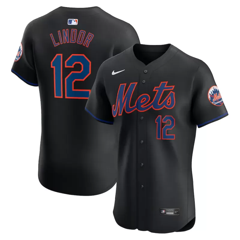 Men's New York Mets Francisco Lindor Nike Black Alternate Elite Player Jersey Men's New York Mets Francisco Lindor Nike Black Alternate Elite Player Jersey