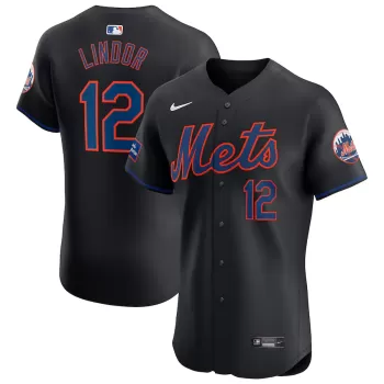 Men's New York Mets Francisco Lindor Nike Black Alternate Elite Sponsor Patch Player Jersey Men's New York Mets Francisco Lindor Nike Black Alternate Elite Sponsor Patch Player Jersey