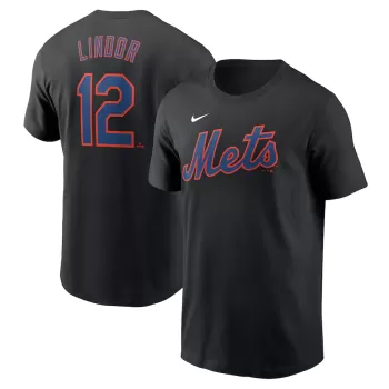 Men's New York Mets Francisco Lindor Nike Black Fuse Name & Number T-Shirt Men's New York Mets Francisco Lindor Nike Black Fuse Name & Number T-Shirt