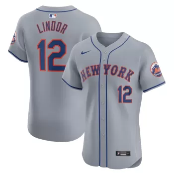 Men's New York Mets Francisco Lindor Nike Gray Road Elite Player Jersey Men's New York Mets Francisco Lindor Nike Gray Road Elite Player Jersey