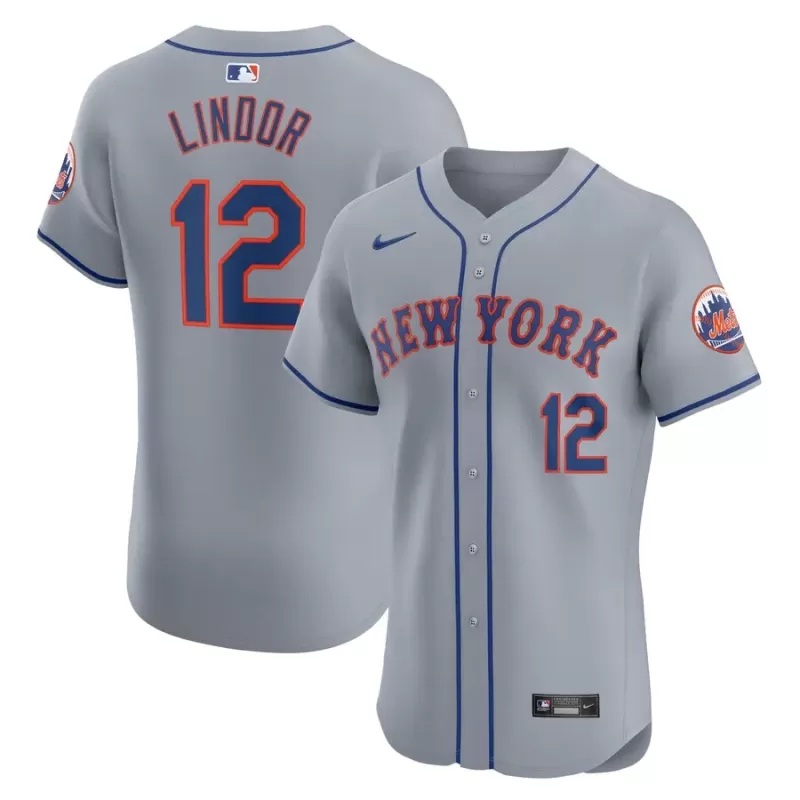 Men's New York Mets Francisco Lindor Nike Gray Road Elite Player Jersey Men's New York Mets Francisco Lindor Nike Gray Road Elite Player Jersey