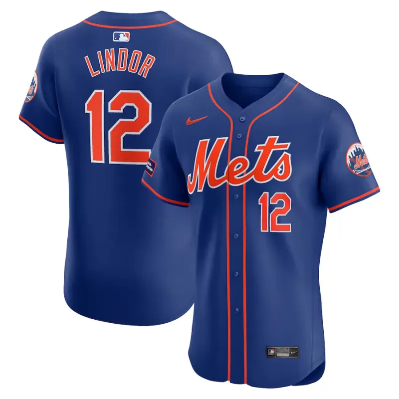 Men's New York Mets Francisco Lindor Nike Royal Alternate Elite Sponsor Patch Player Jersey Men's New York Mets Francisco Lindor Nike Royal Alternate Elite Sponsor Patch Player Jersey