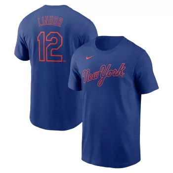 Men's New York Mets Francisco Lindor Nike Royal Fuse Name & Number T-Shirt Men's New York Mets Francisco Lindor Nike Royal Fuse Name & Number T-Shirt