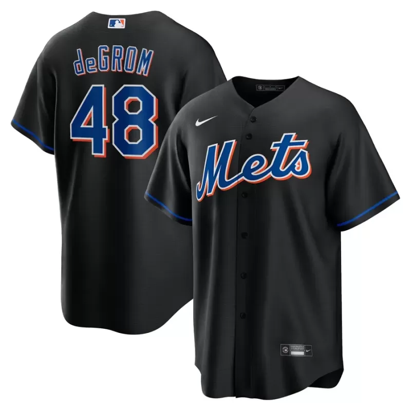 Men's New York Mets Jacob deGrom Nike Black 2022 Alternate Replica Player Jersey Men's New York Mets Jacob deGrom Nike Black 2022 Alternate Replica Player Jersey