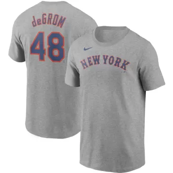 Men's New York Mets Jacob deGrom Nike Gray Name & Number T-Shirt Men's New York Mets Jacob deGrom Nike Gray Name & Number T-Shirt
