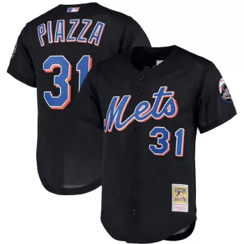 Men's New York Mets Mike Piazza Mitchell & Ness Black Big & Tall Cooperstown Collection Mesh Button-Up Jersey Men's New York Mets Mike Piazza Mitchell & Ness Black Big & Tall Cooperstown Collection Mesh Button-Up Jersey