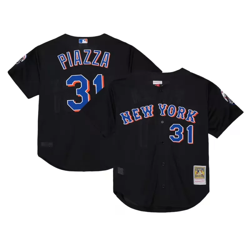 Men's New York Mets Mike Piazza Mitchell & Ness Black Cooperstown Collection 2000 Batting Practice Jersey Men's New York Mets Mike Piazza Mitchell & Ness Black Cooperstown Collection 2000 Batting Practice Jersey
