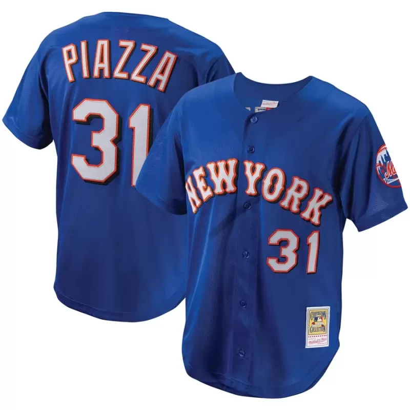 Men's New York Mets Mike Piazza Mitchell & Ness Royal Cooperstown Collection Mesh Batting Practice Button-Up Jersey Men's New York Mets Mike Piazza Mitchell & Ness Royal Cooperstown Collection Mesh Batting Practice Button-Up Jersey