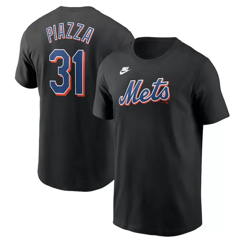 Men's New York Mets Mike Piazza Nike Black Fuse Name & Number T-Shirt Men's New York Mets Mike Piazza Nike Black Fuse Name & Number T-Shirt