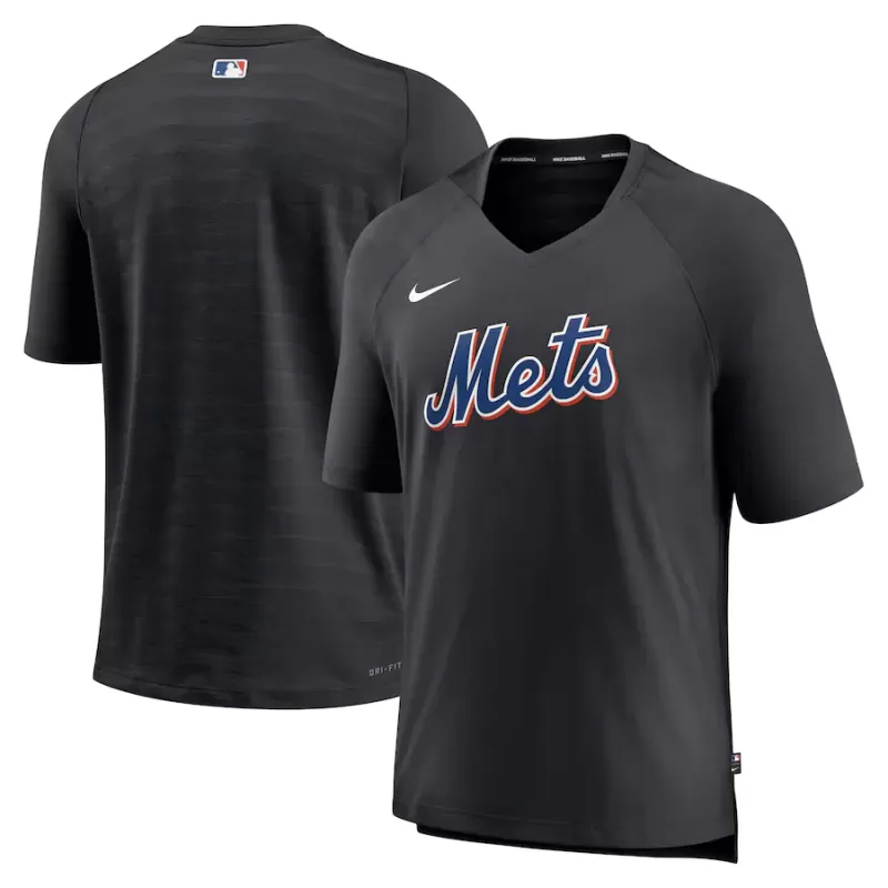 Men's New York Mets Nike Black Authentic Collection Pregame Raglan Performance V-Neck T-Shirt